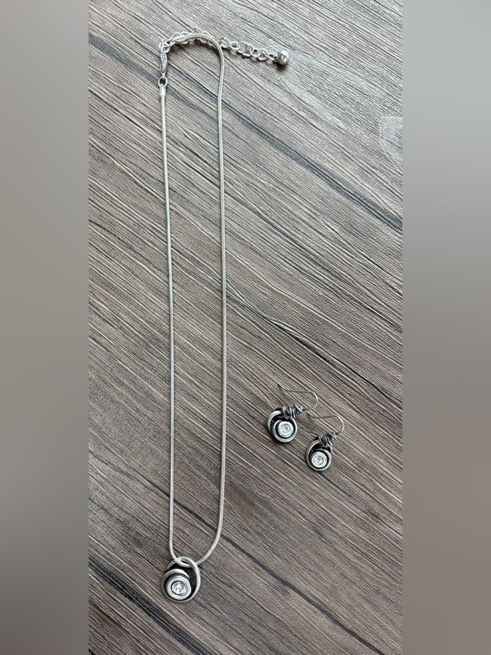Silver-Tone Dangle Earrings and Necklace Set with Crystal Accents